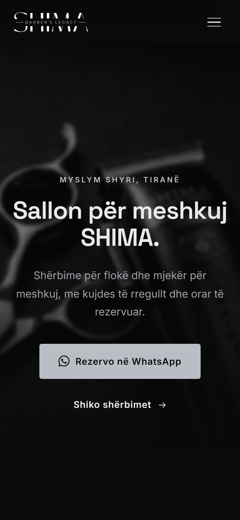 Website-i i Sallon SHIMA në Tiranë, i hapur në telefon.